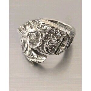 Vintage 1881 Rogers A1 Sterling Silver large Flower Spoon Ring Adjustable Sz:7.5